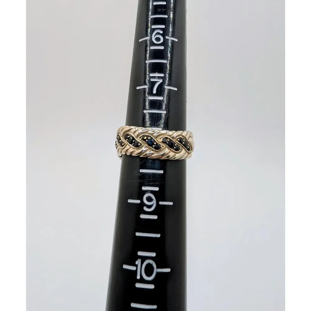 John Hardy Sterling Silver and Black Sapphire Surf Ring Size 8